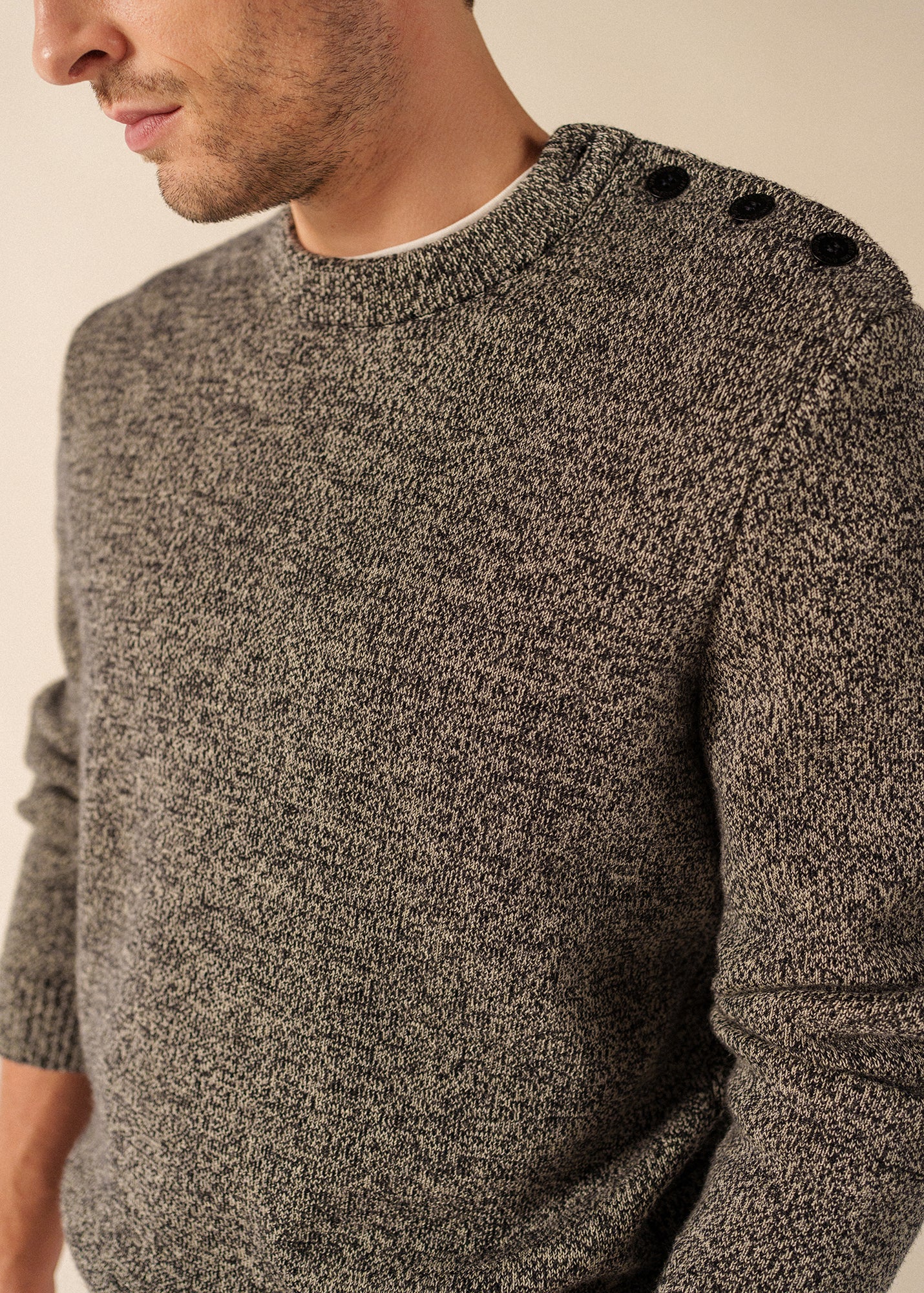 Cancale Mélange Jumper - in wool (NAVY/ECRU) - Image 4