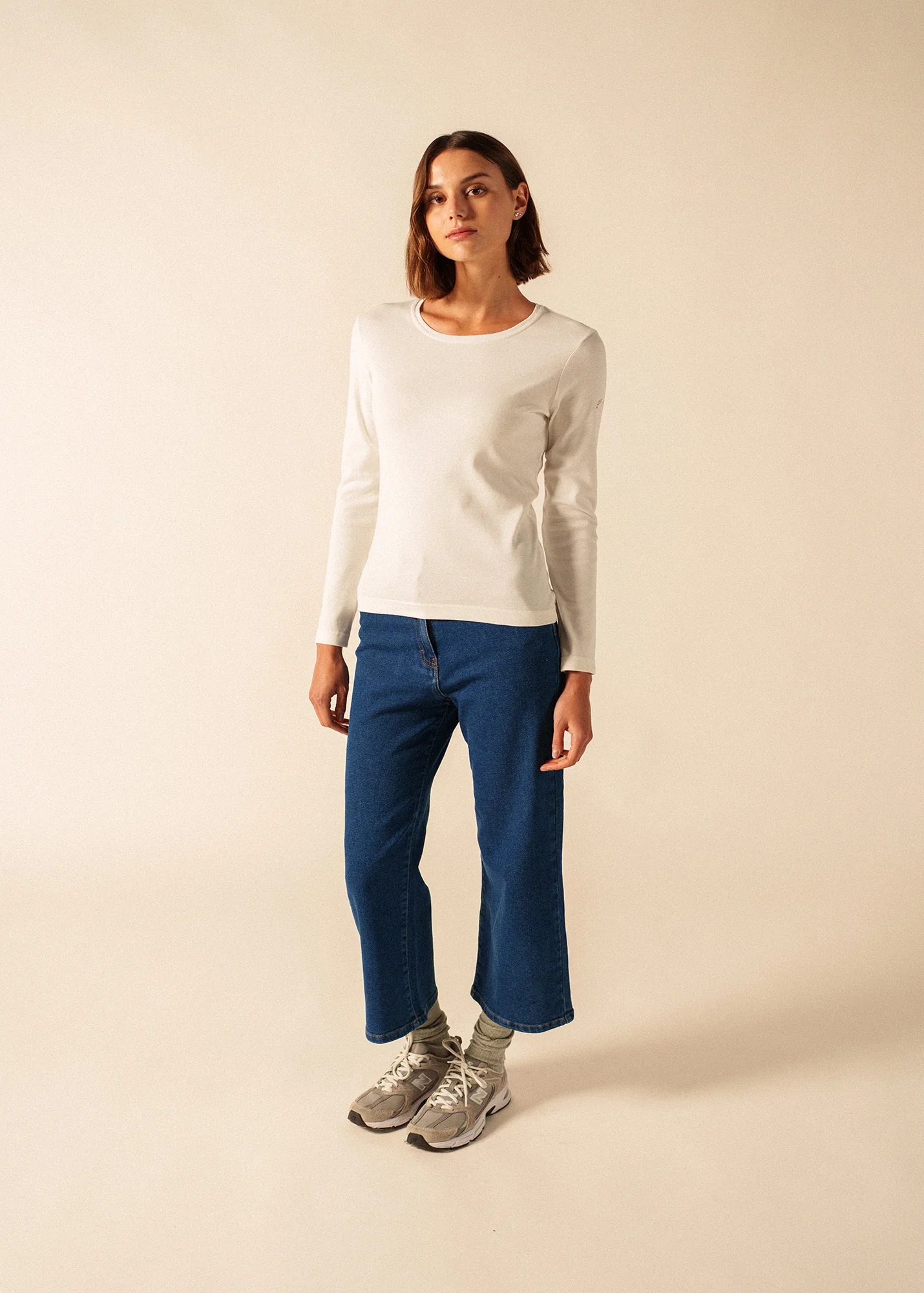 Celina long sleeve t-shirt - round neck, in cotton (ECUME) - Image 3
