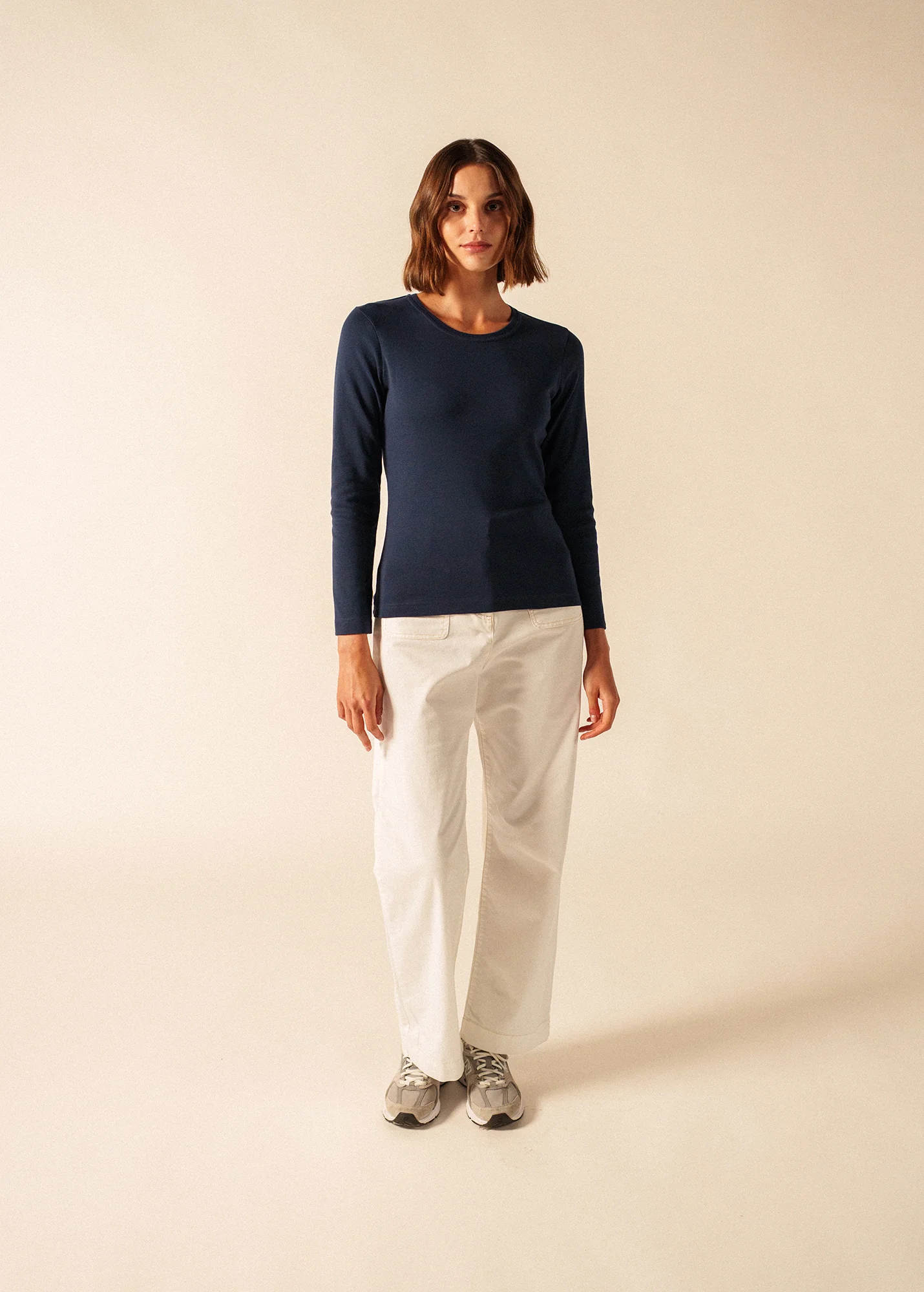 Celina long sleeve t-shirt - round neck, in cotton (MARINE) - Image 3