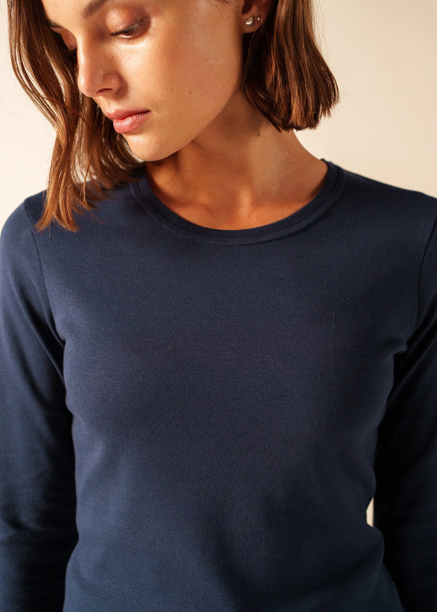Celina long sleeve t-shirt - round neck, in cotton (MARINE) - Image 4
