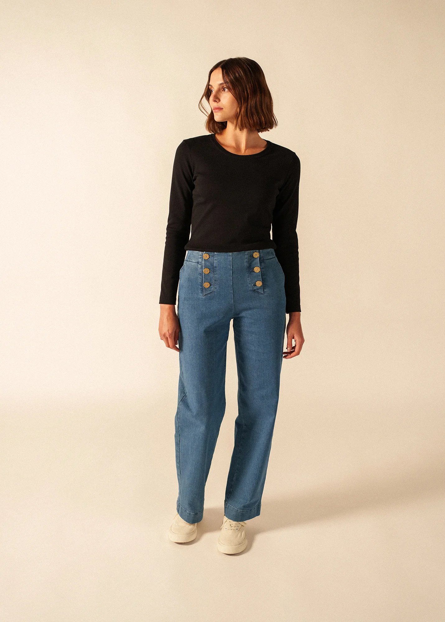 Celina long sleeve t-shirt - round neck, in cotton (NOIR) - Image 3