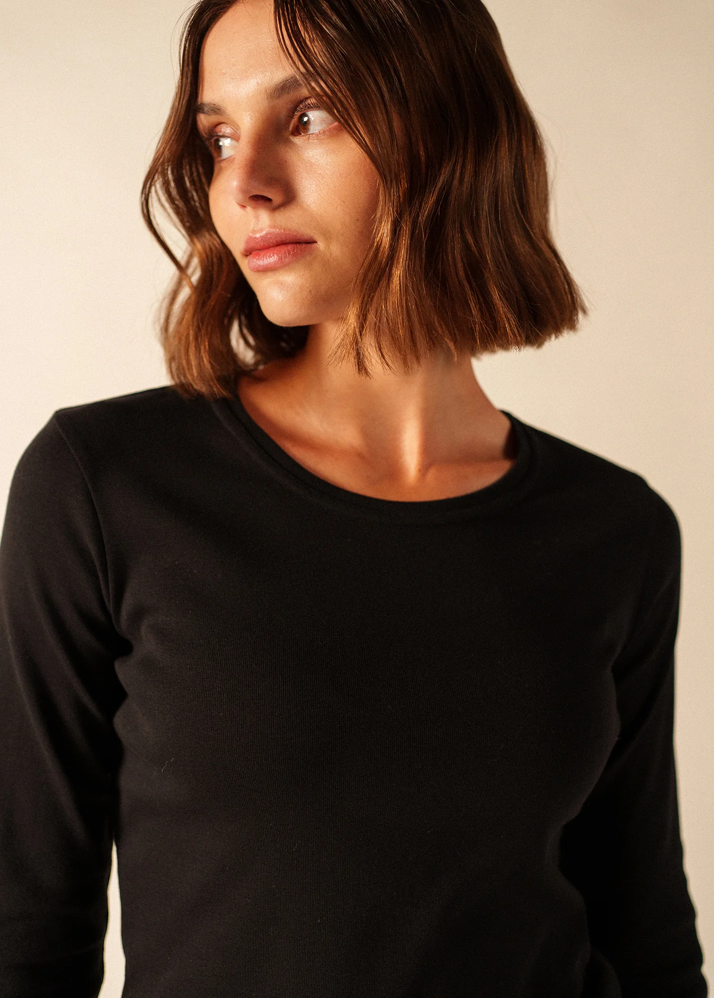 Celina long sleeve t-shirt - round neck, in cotton (NOIR) - Image 4