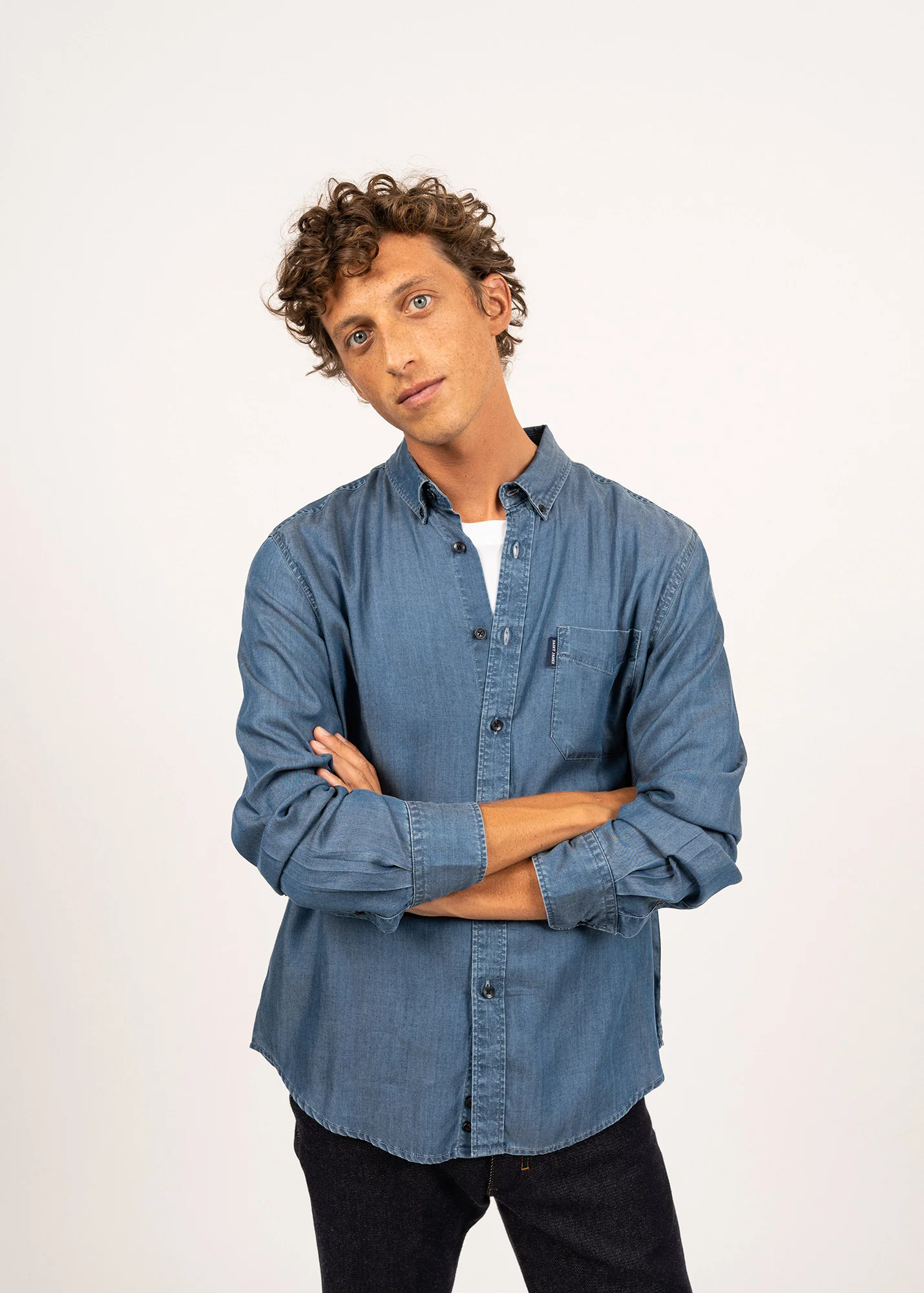 Frederic long sleeve shirt - regular fit, in chambray (CHAMBRAY) - Image 3