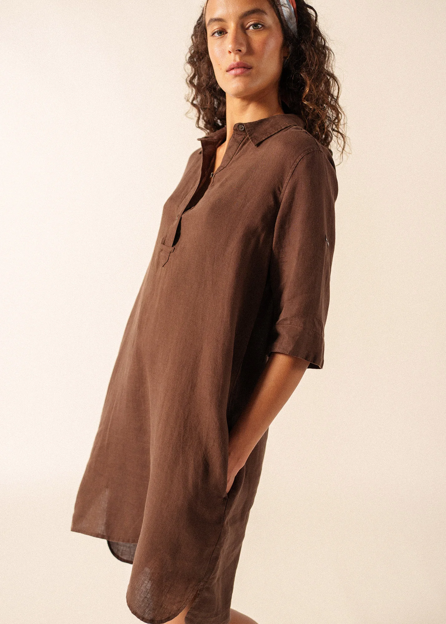 Léonie Linen Dress (EXPRESSO) - Image 3