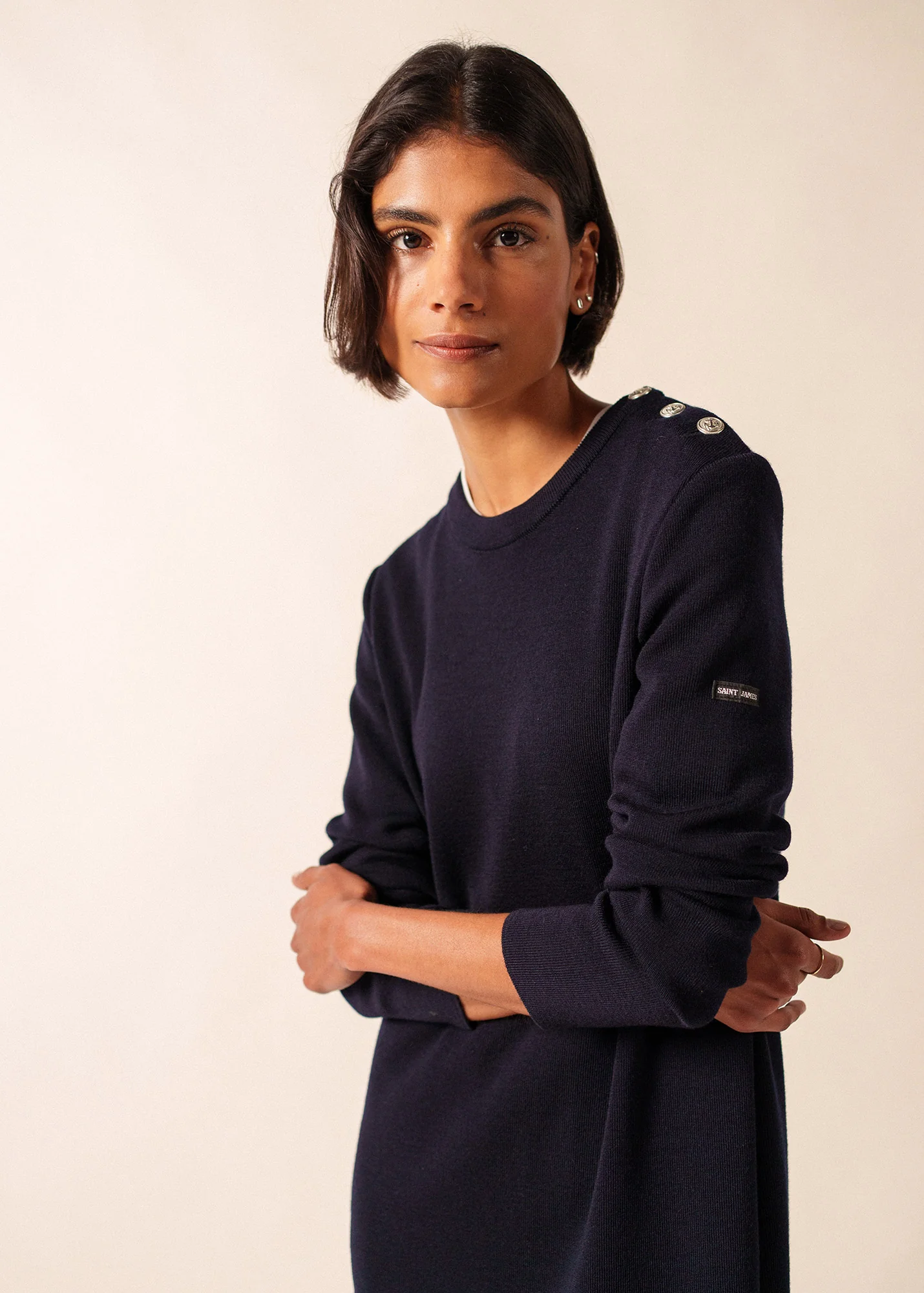 Marée Long Knitted Dress - plain, in wool (NAVY) - Image 3