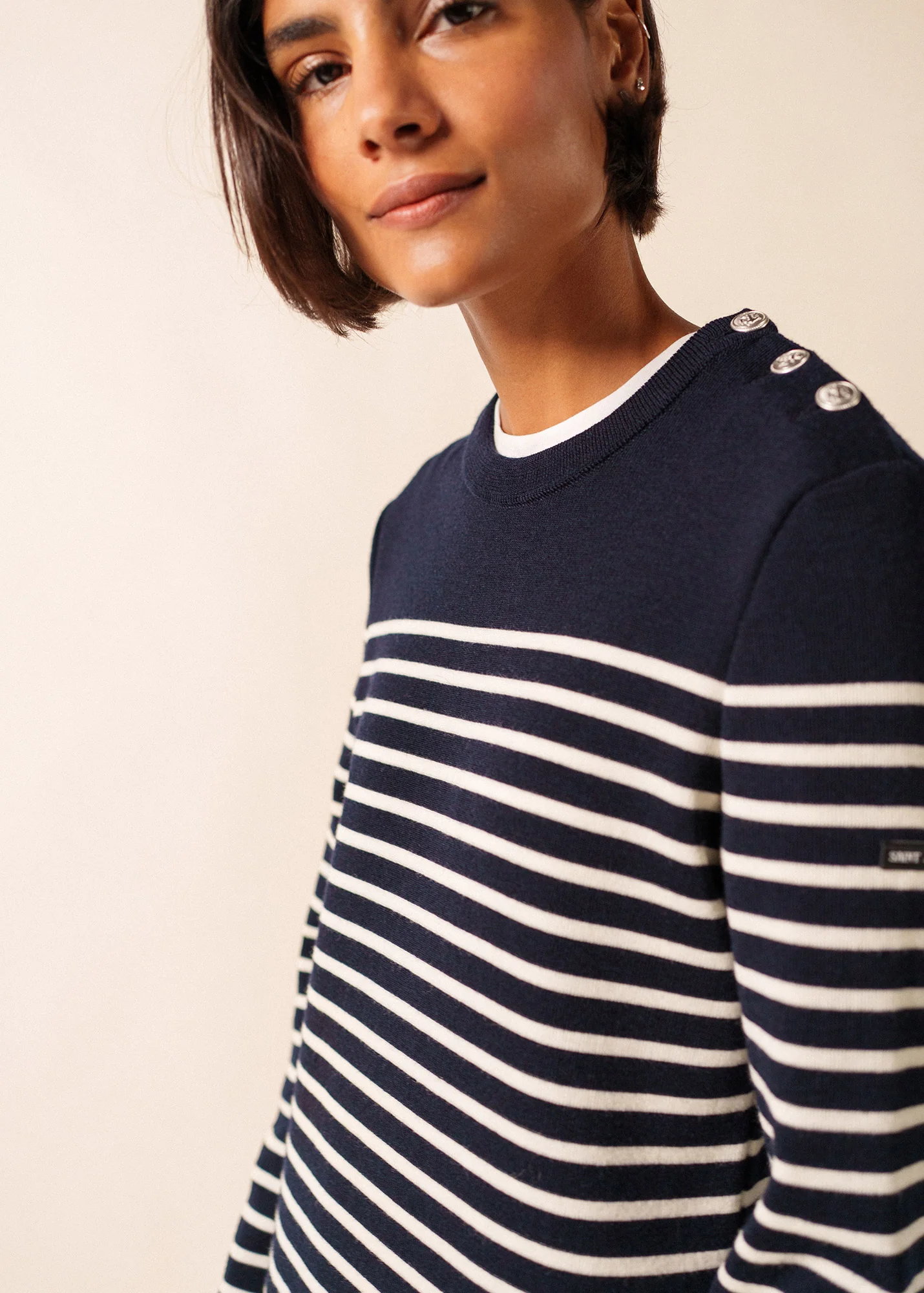 Marée Long Knitted Dress - striped, in wool (NAVY/ECUME) - Image 3