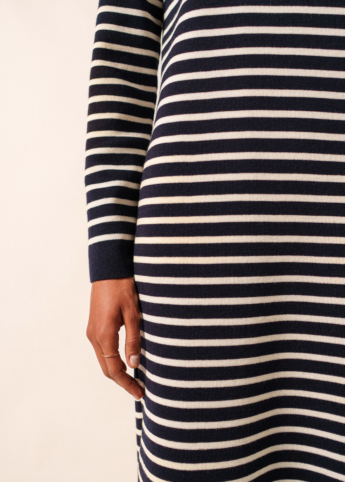 Marée Long Knitted Dress - striped, in wool (NAVY/ECUME) - Image 6