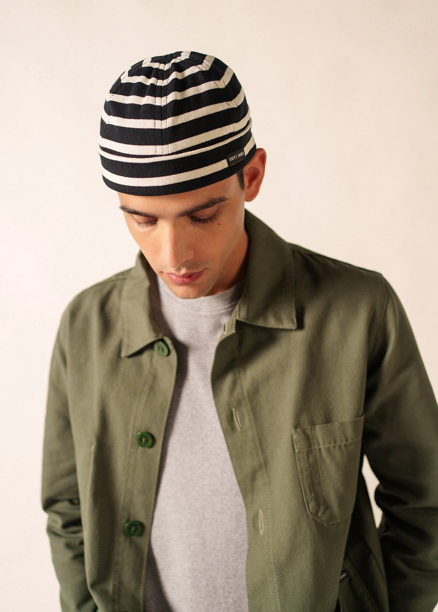 Miki Meridien deck hat - striped, in thick cotton (NOIR/ECRU) - Image 3