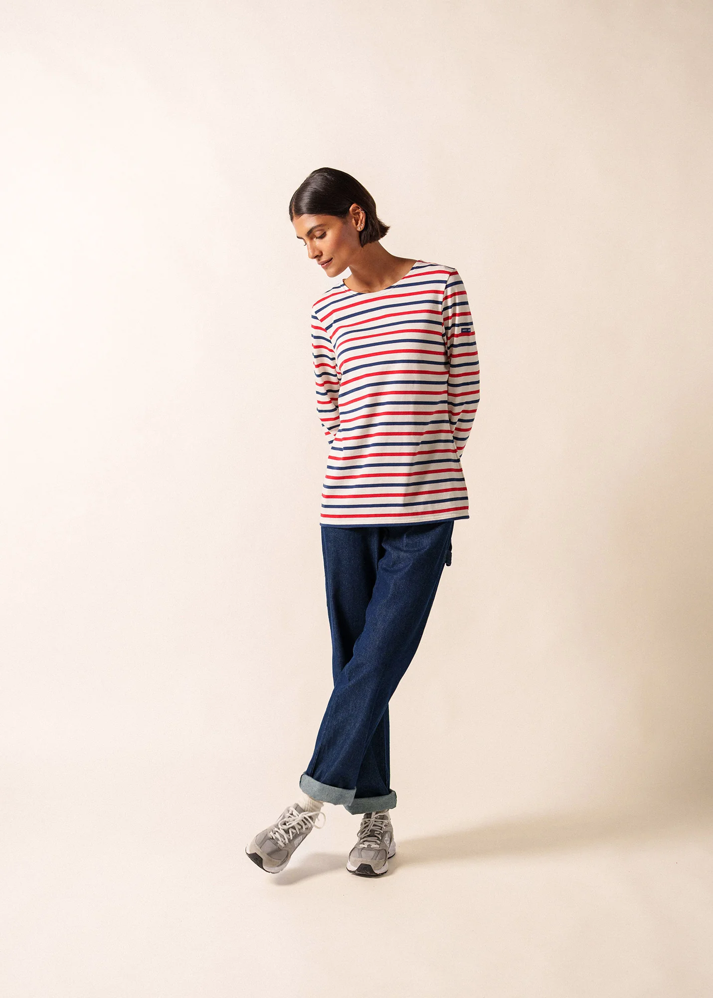 Minquidame tricolour striped sailor shirt - slim fit, in light cotton (ECRU/MARINE/TULIPE) - Image 3