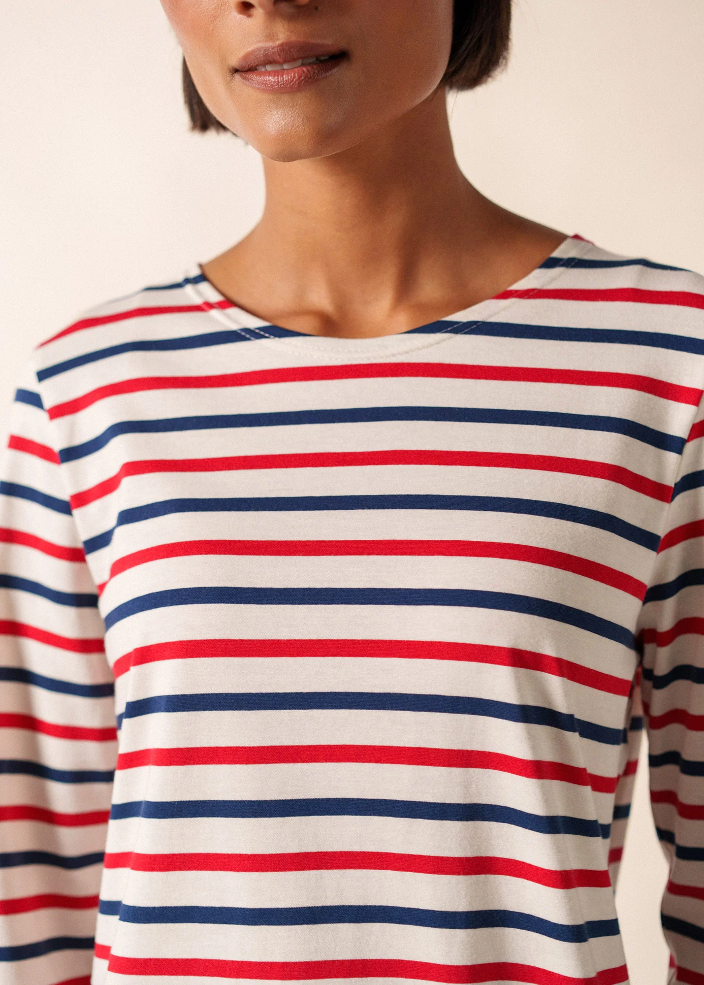 Minquidame tricolour striped sailor shirt - slim fit, in light cotton (ECRU/MARINE/TULIPE) - Image 4