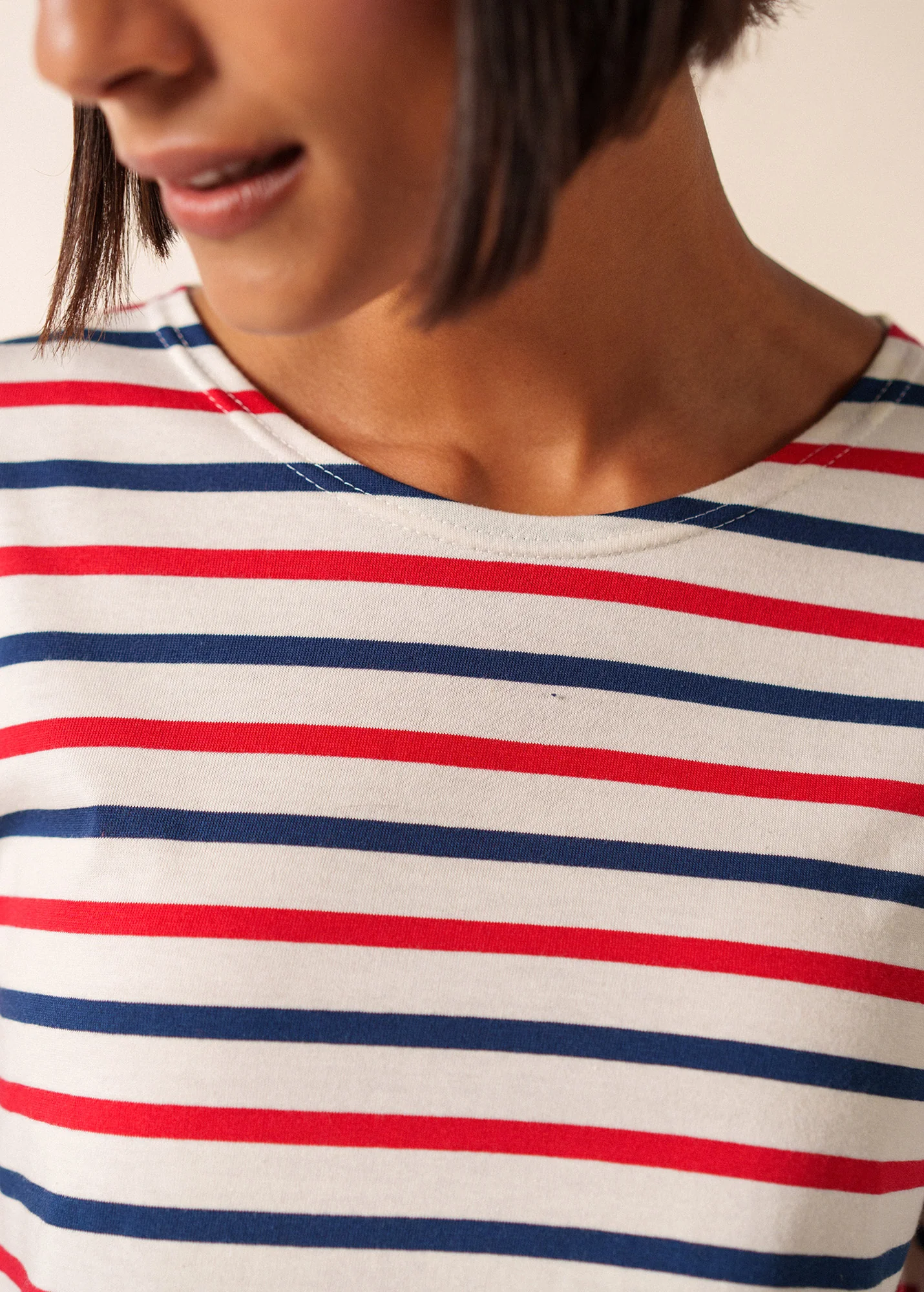 Minquidame tricolour striped sailor shirt - slim fit, in light cotton (ECRU/MARINE/TULIPE) - Image 5