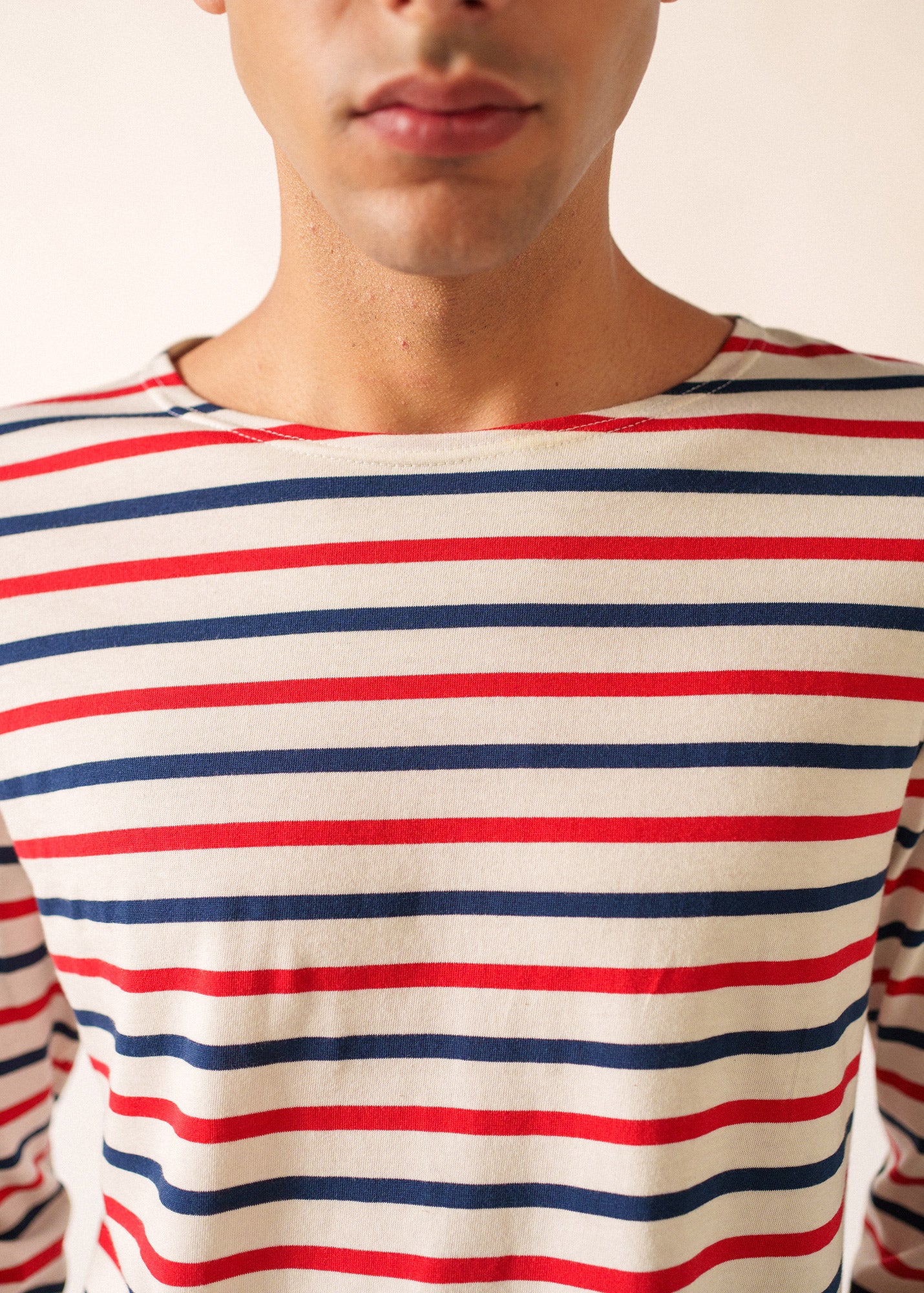 Minquiers tricolour Breton shirt (ECRU/MARINE/TULIPE) - Image 4