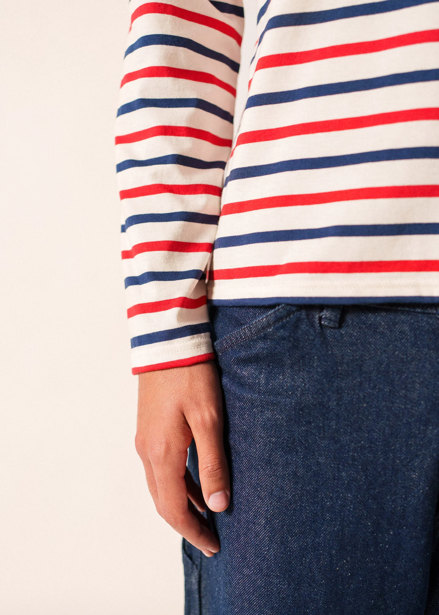 Minquiers tricolour Breton shirt (ECRU/MARINE/TULIPE) - Image 5