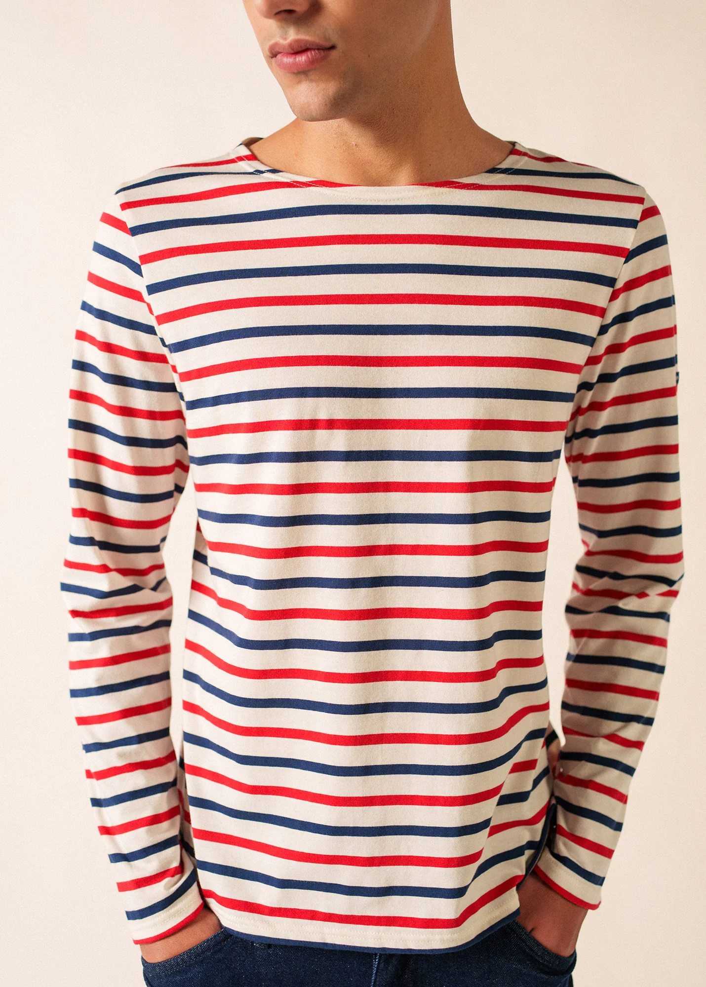 Minquiers tricolour Breton shirt (ECRU/MARINE/TULIPE) - Image 6
