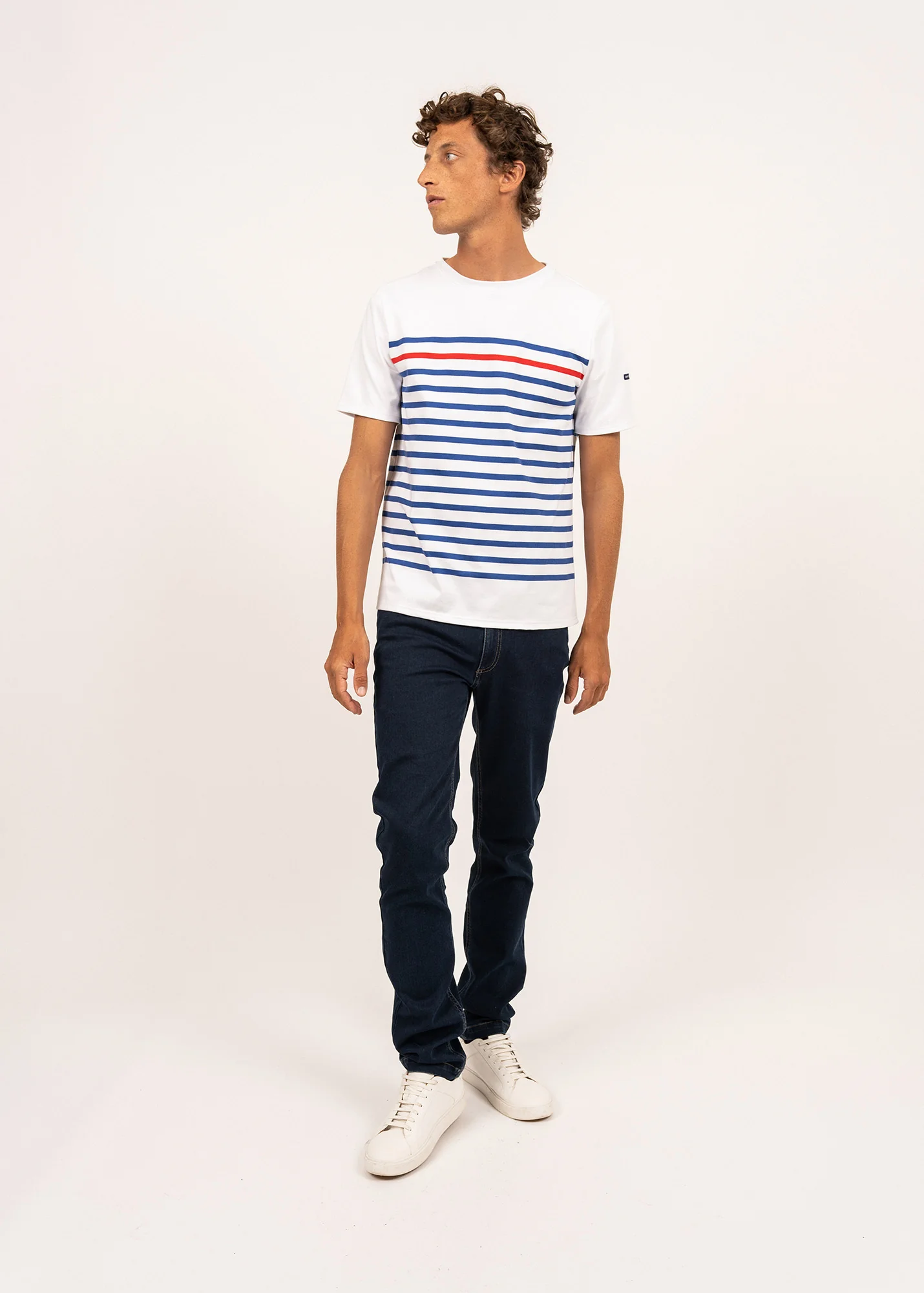 Naval short sleeve sailor shirt - placed stripe, in cotton (NEIGE/GITANE/TULIPE) - Image 3