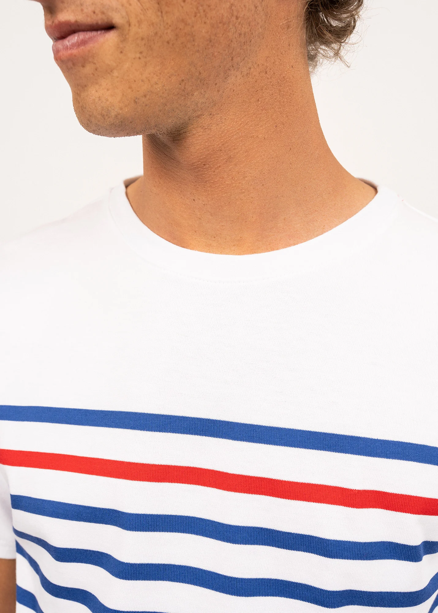 Naval short sleeve sailor shirt - placed stripe, in cotton (NEIGE/GITANE/TULIPE) - Image 5