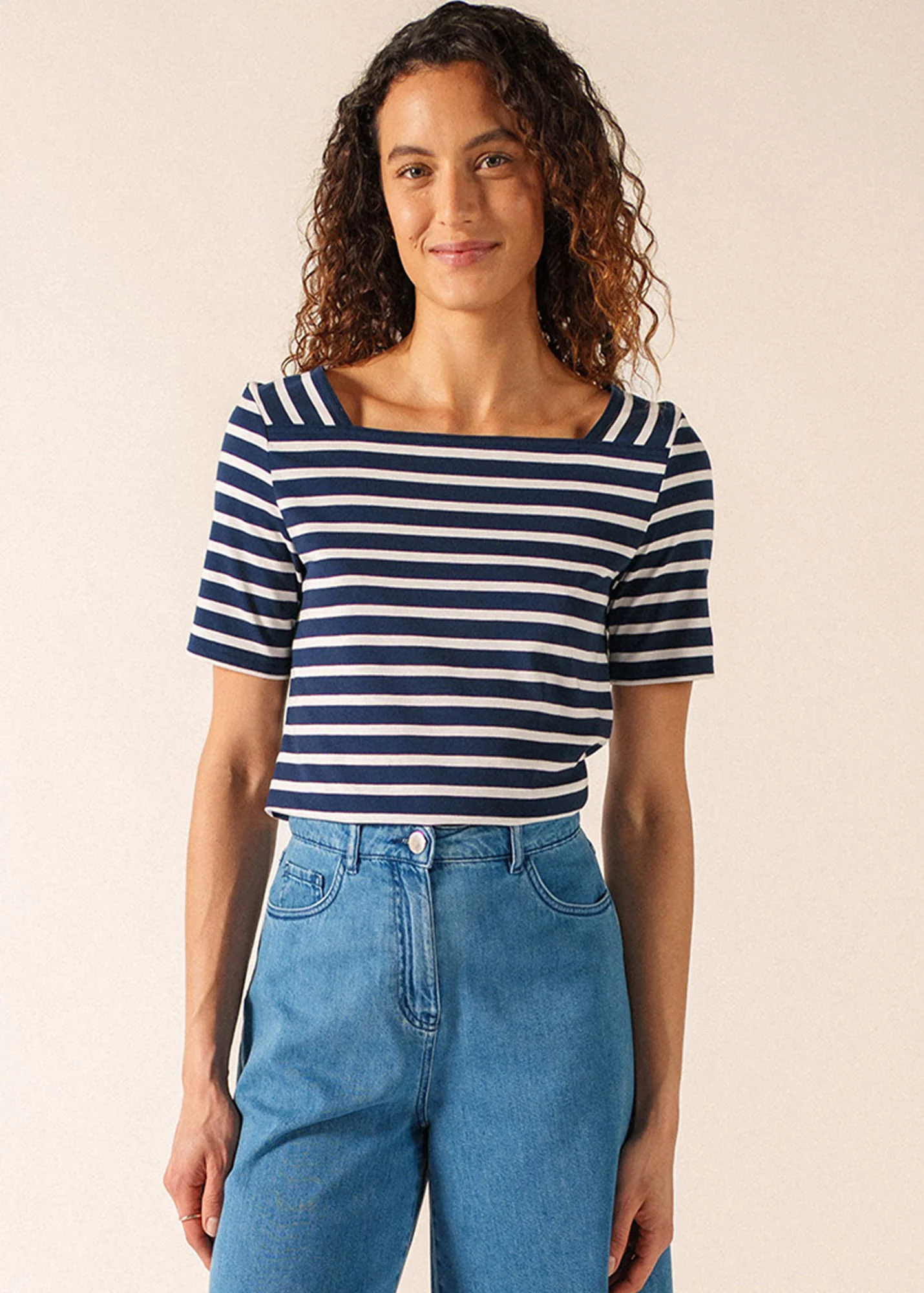 Pléneuf cotton Breton shirt (MARINE/NEIGE) - Image 3