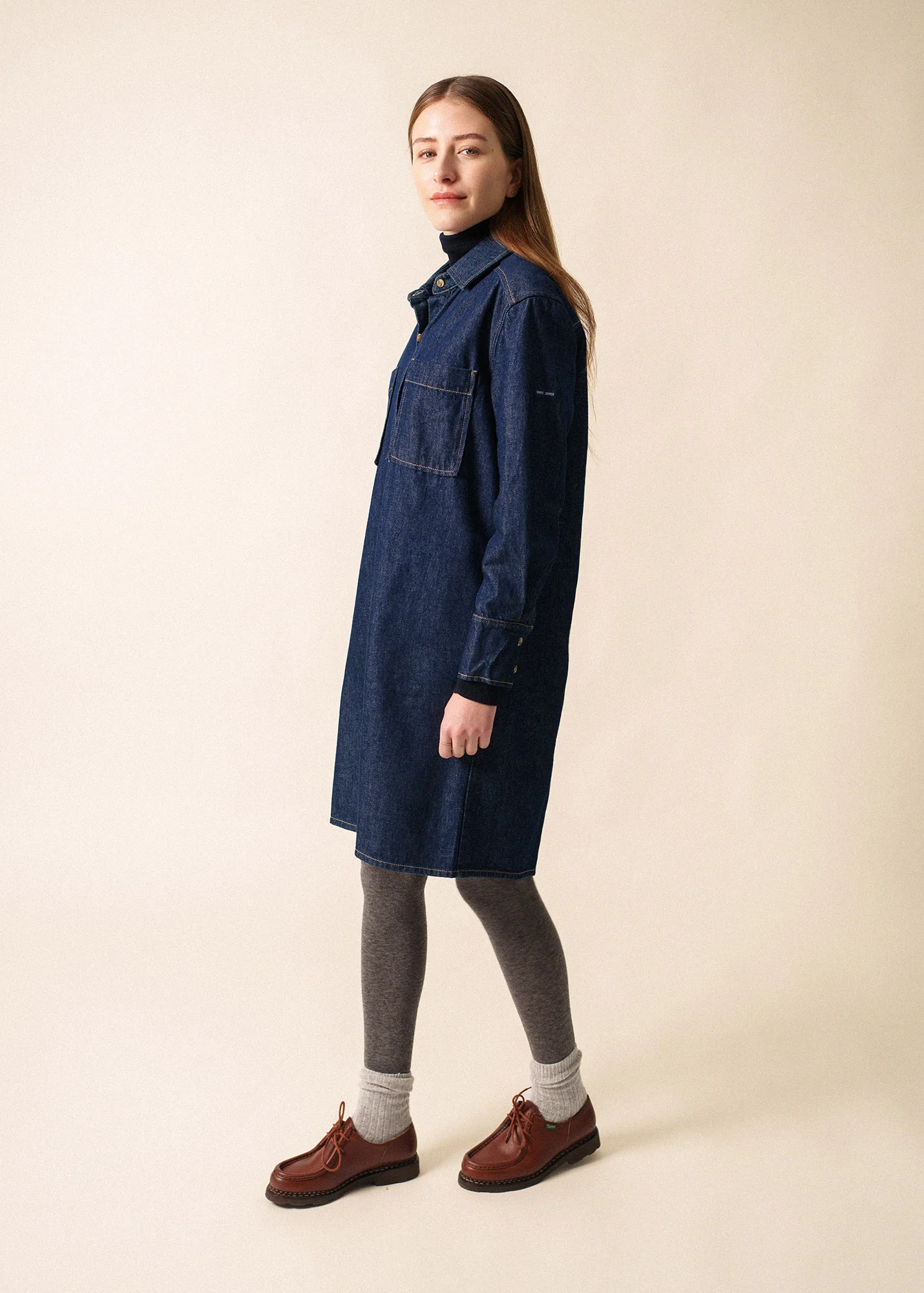 Roxane denim shirt dress - with contrast stitching (JEAN) - Image 3