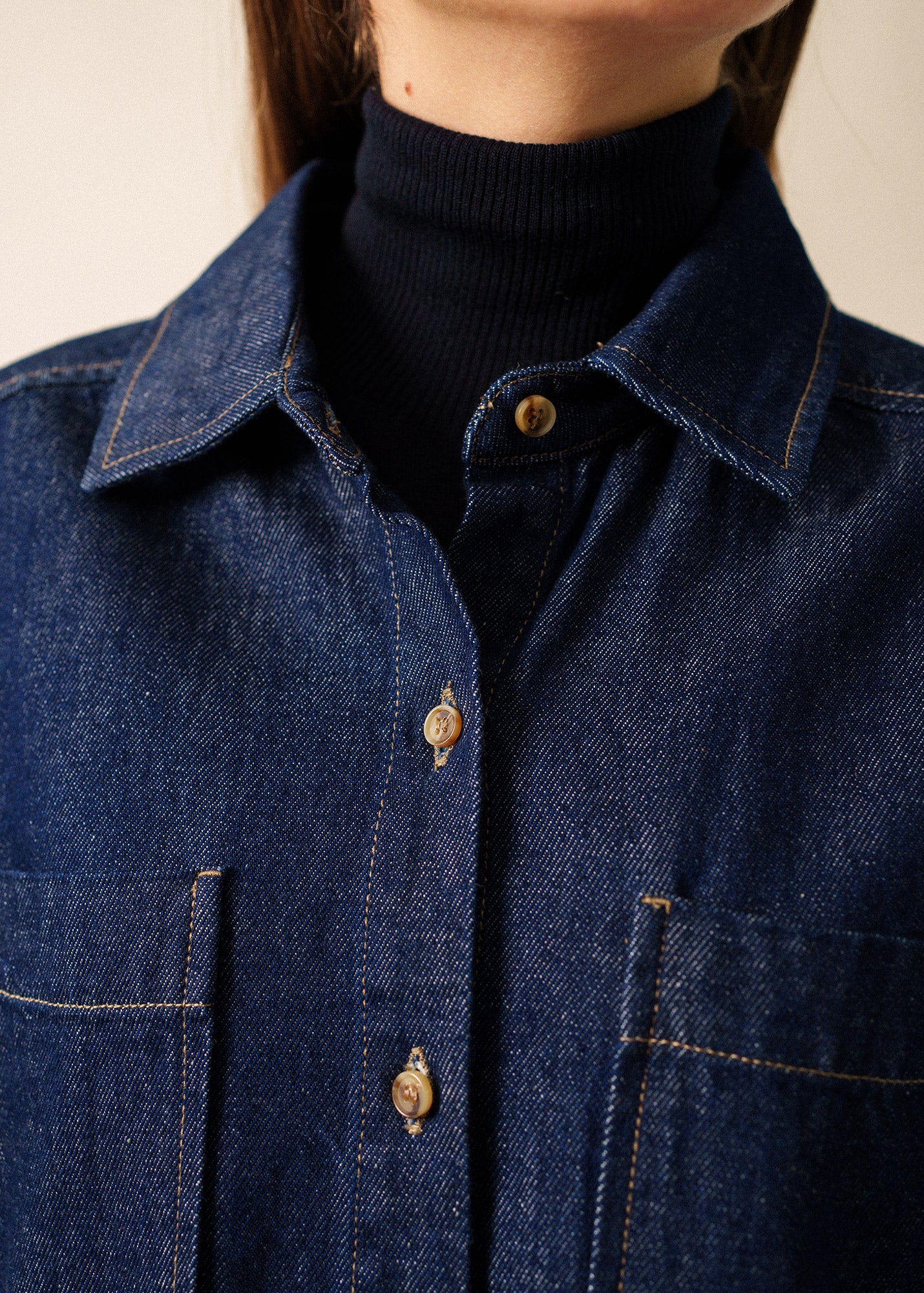 Roxane denim shirt dress - with contrast stitching (JEAN) - Image 4