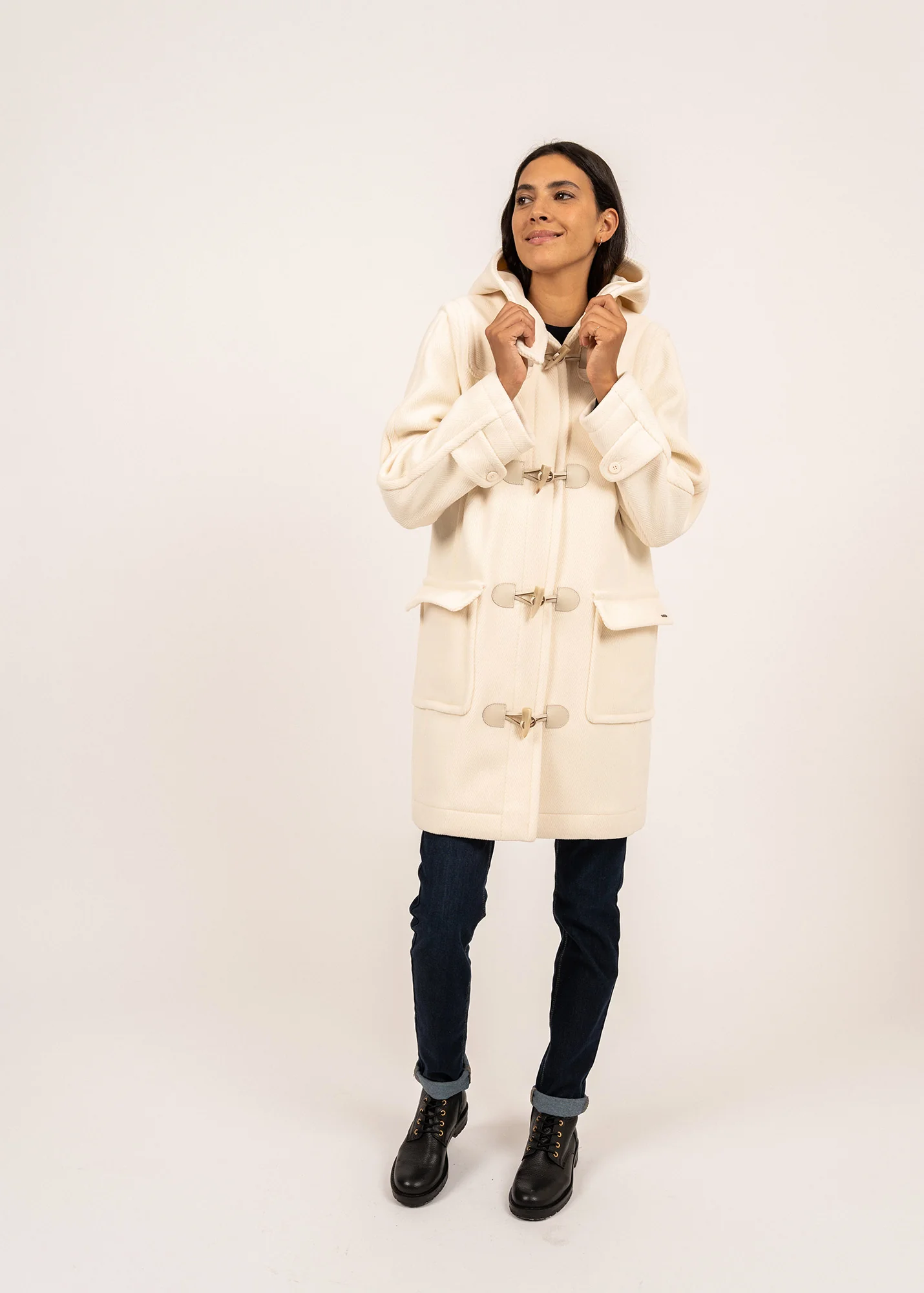 Venus classic duffle-coat - in wool, with herringbone pattern (BLANC D'HIVER) - Image 3