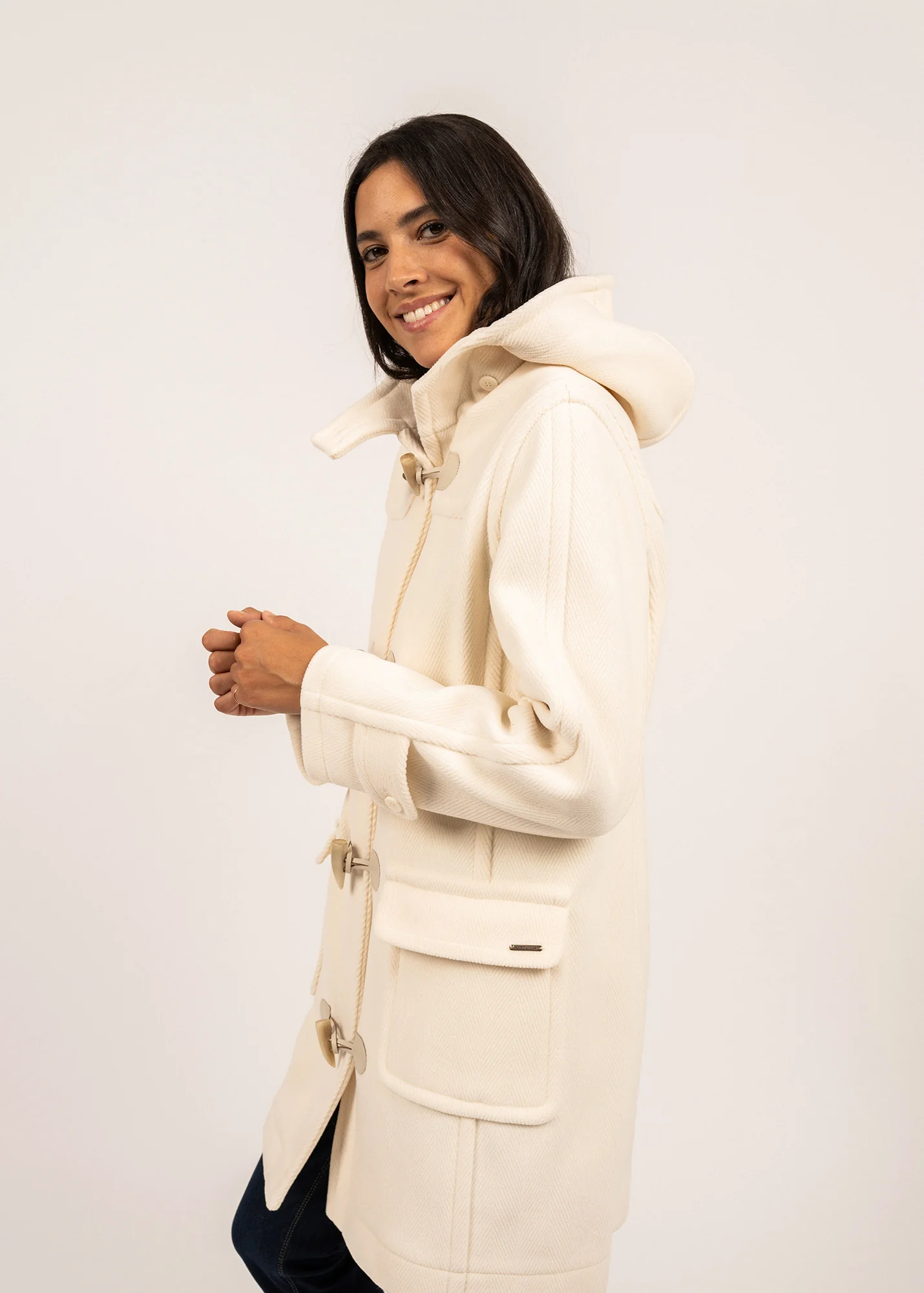 Venus classic duffle-coat - in wool, with herringbone pattern (BLANC D'HIVER) - Image 4