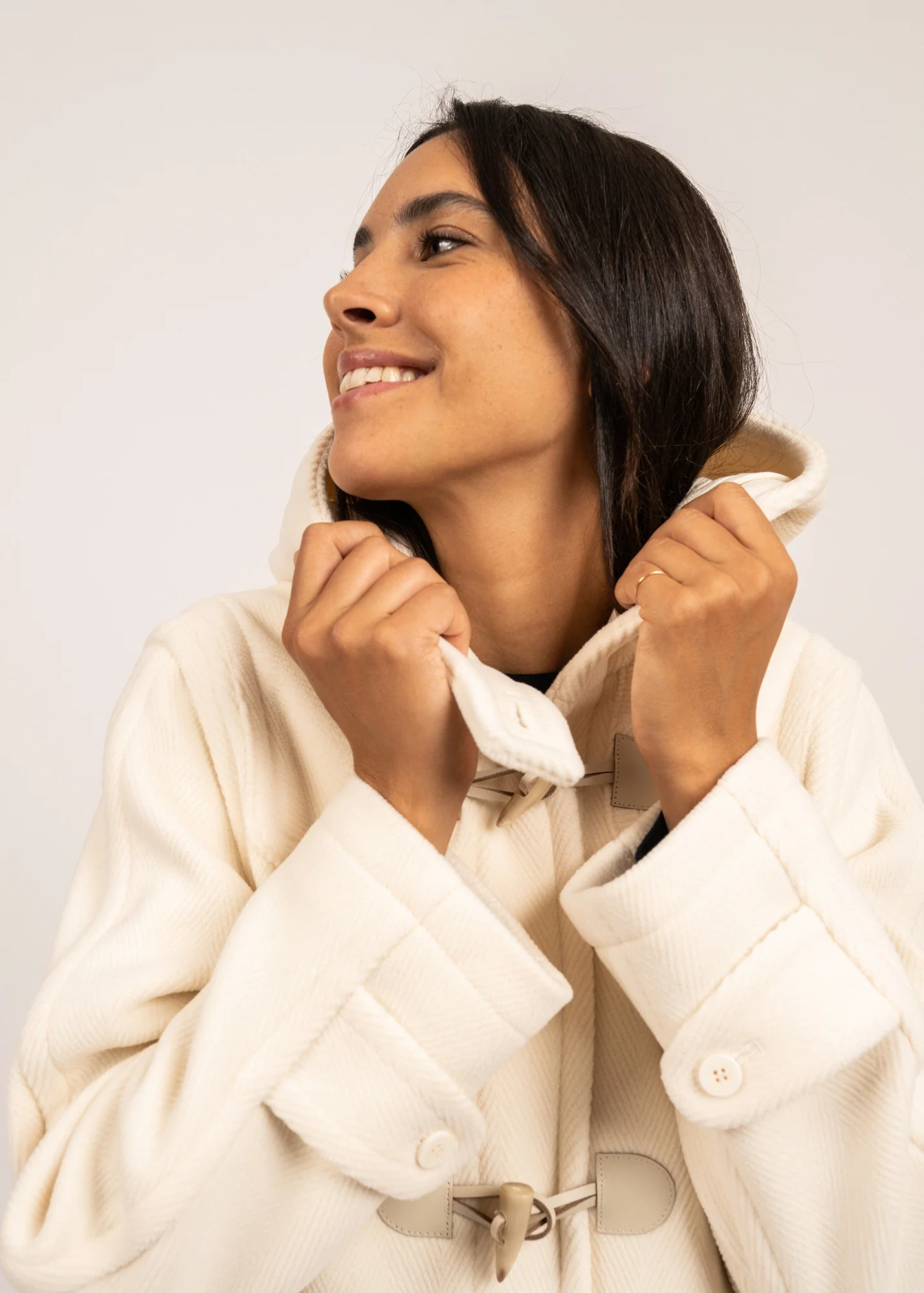 Venus classic duffle-coat - in wool, with herringbone pattern (BLANC D'HIVER) - Image 5