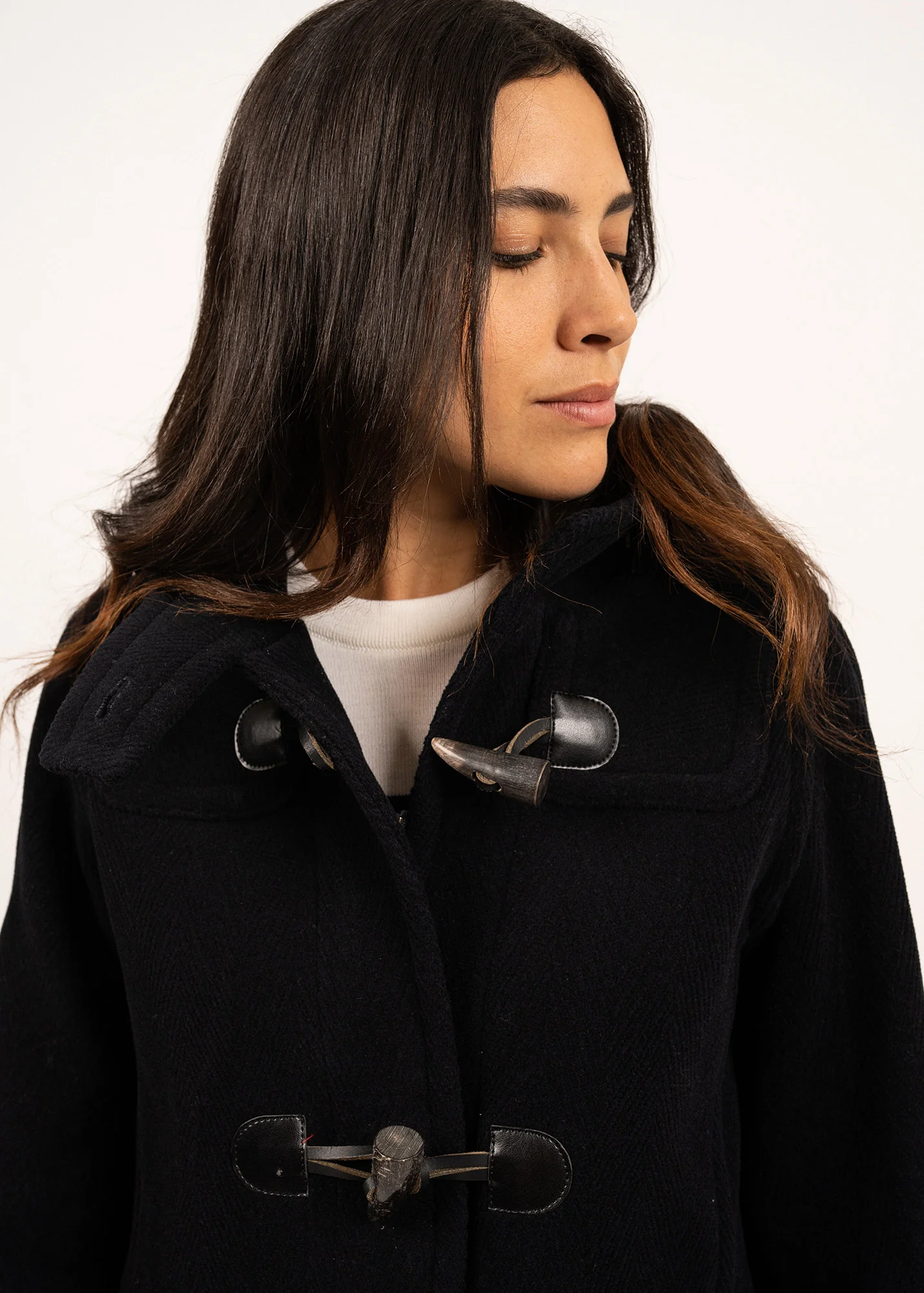 Venus classic duffle-coat - in wool, with herringbone pattern (NAVY) - Image 4