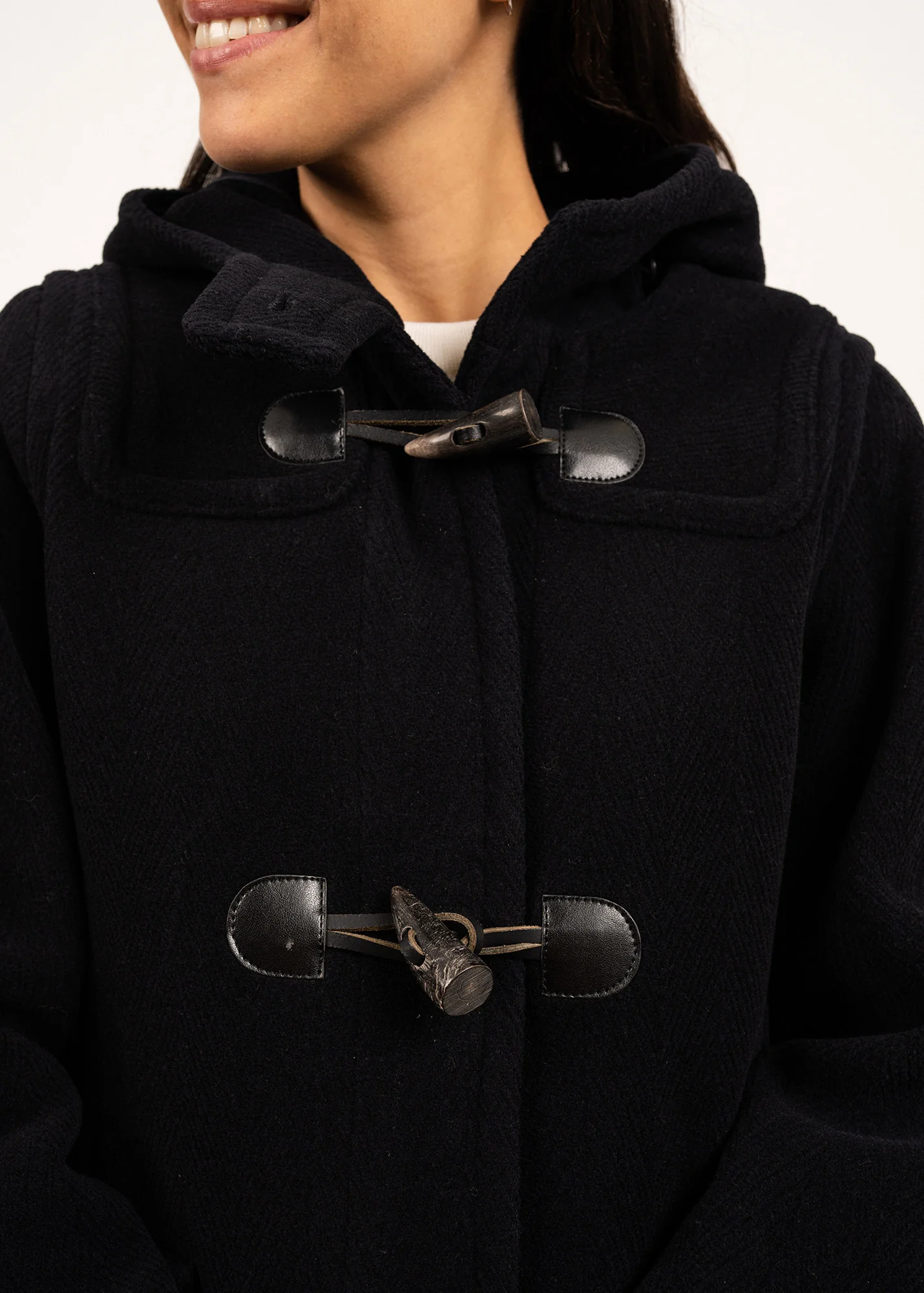 Venus classic duffle-coat - in wool, with herringbone pattern (NAVY) - Image 5