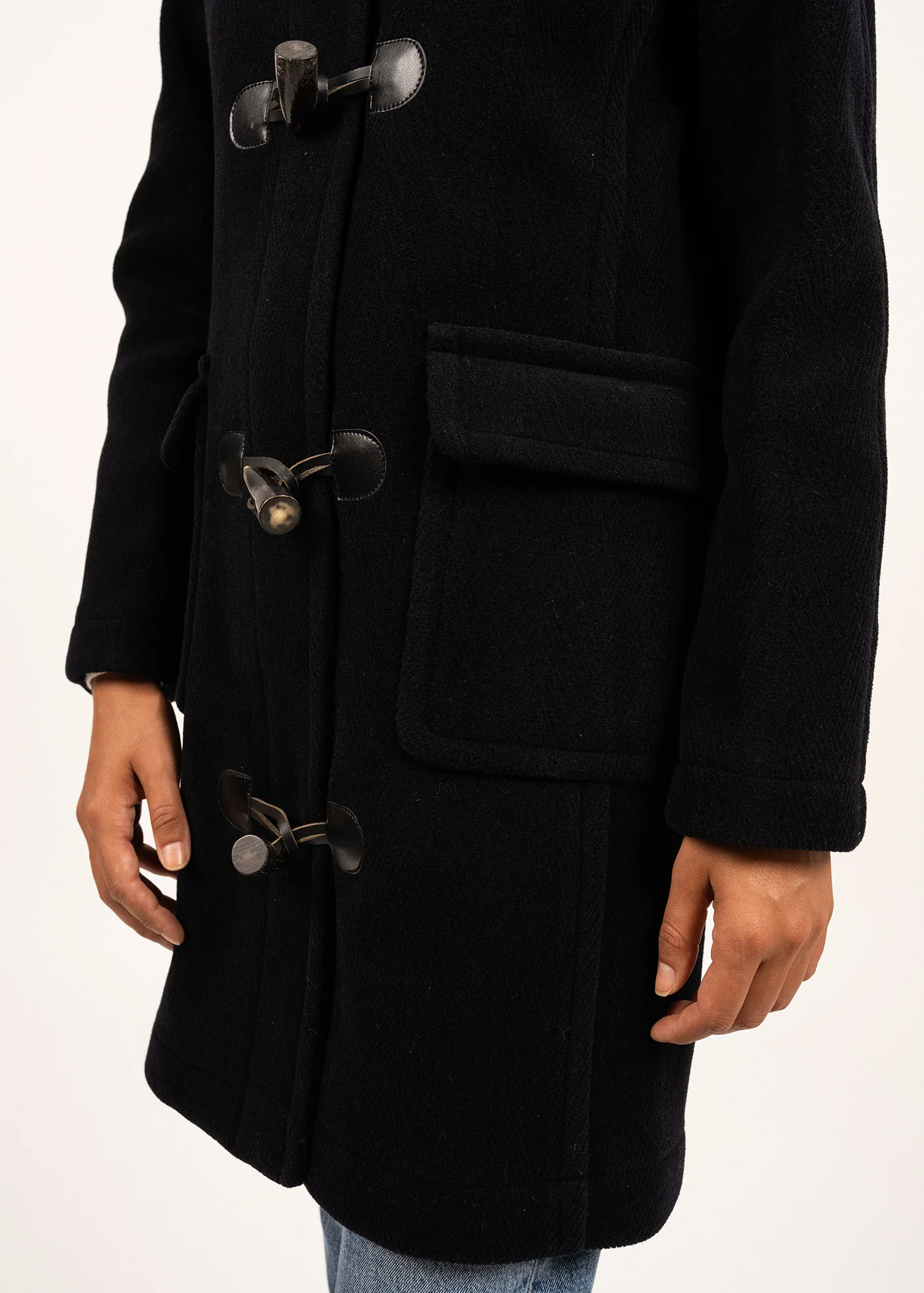 Venus classic duffle-coat - in wool, with herringbone pattern (NAVY) - Image 6